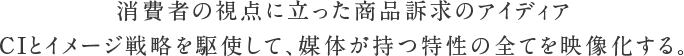 消費者の視点に立った商品訴求のアイディア CIとイメージ戦略を駆使して、媒体が持つ特性の全てを映像化する。